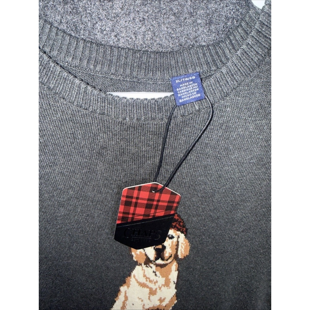 Chaps NWT Gray Golden Retriever Dog Beanie Intarsia Knit Crewneck Sweater XL - Picture 2 of 11